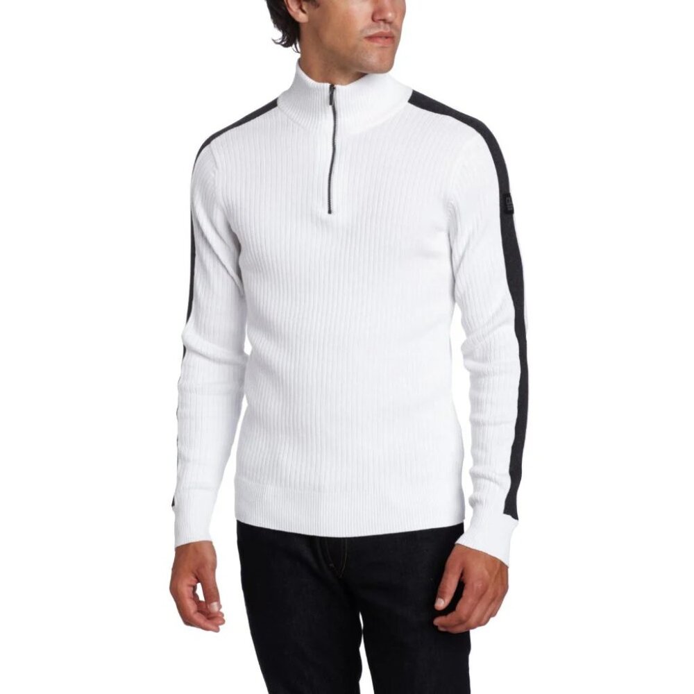 Calvin Klein Men's Size S Pullover Sweater Quarter Zip Knit Cotton White Classic